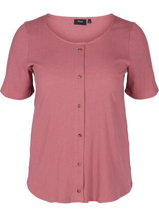 T-shirt met korte mouwen en knopen, Deco Rose, Packshot image number 0