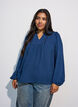 Blouse met V-hals en gehaakte sierband, Blauw, Model image number 0