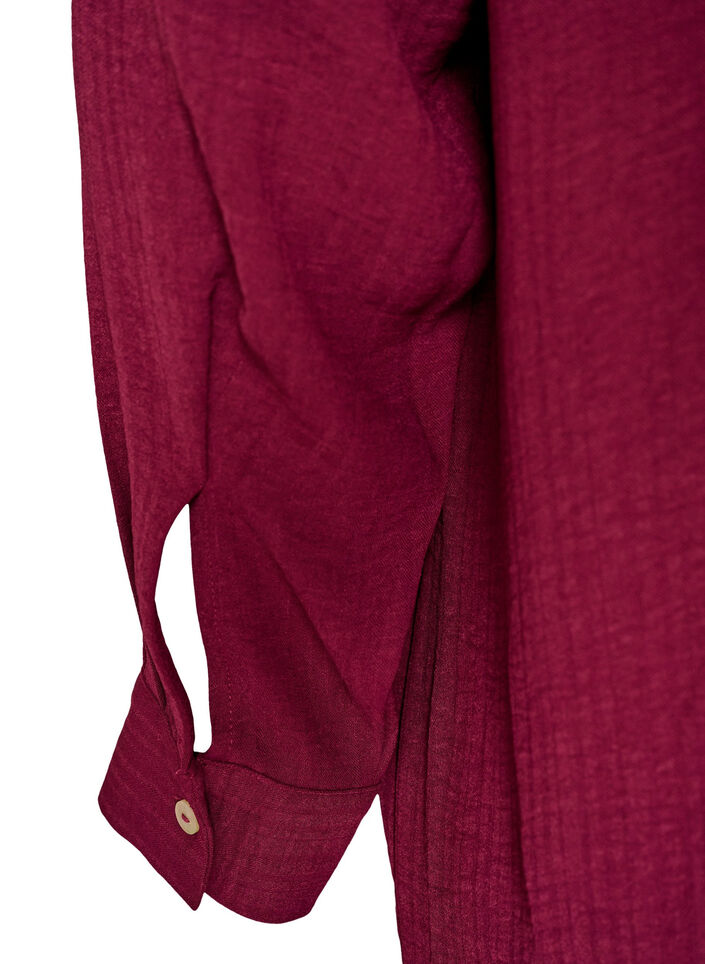 Lange shirt met een lichte textuur, Rood, Packshot image number 3