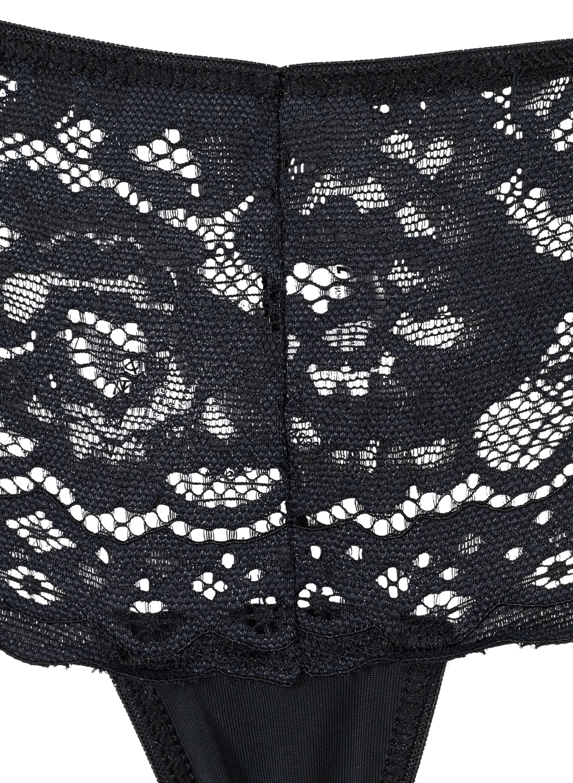 Zizzi 3-pack g-string met kanten rand, Zwart, Packshot image number 3