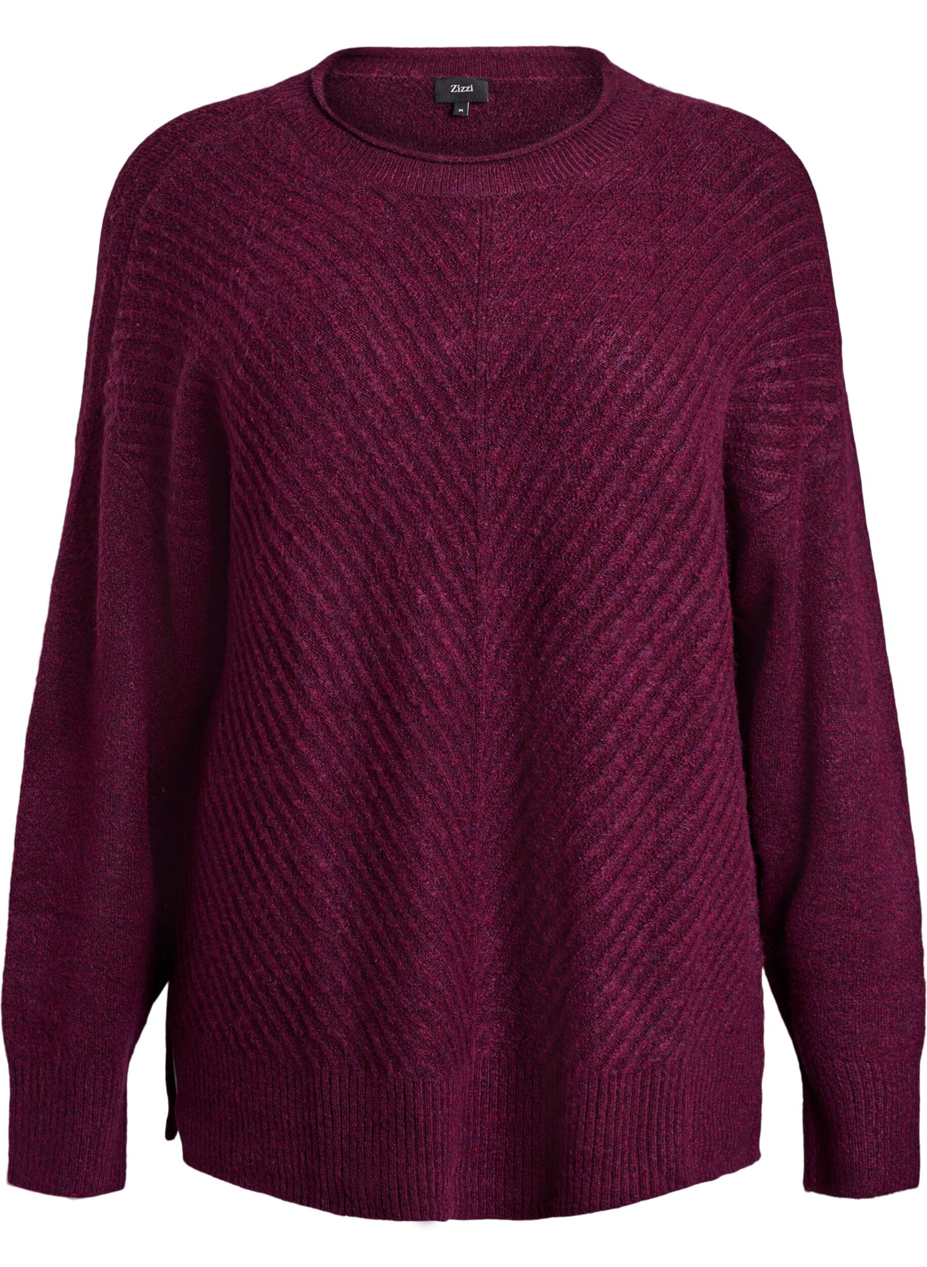 ZizziGebreide blouse met V-vormig geribd patroon en zijsplitjes, Paars, Packshot image number 0