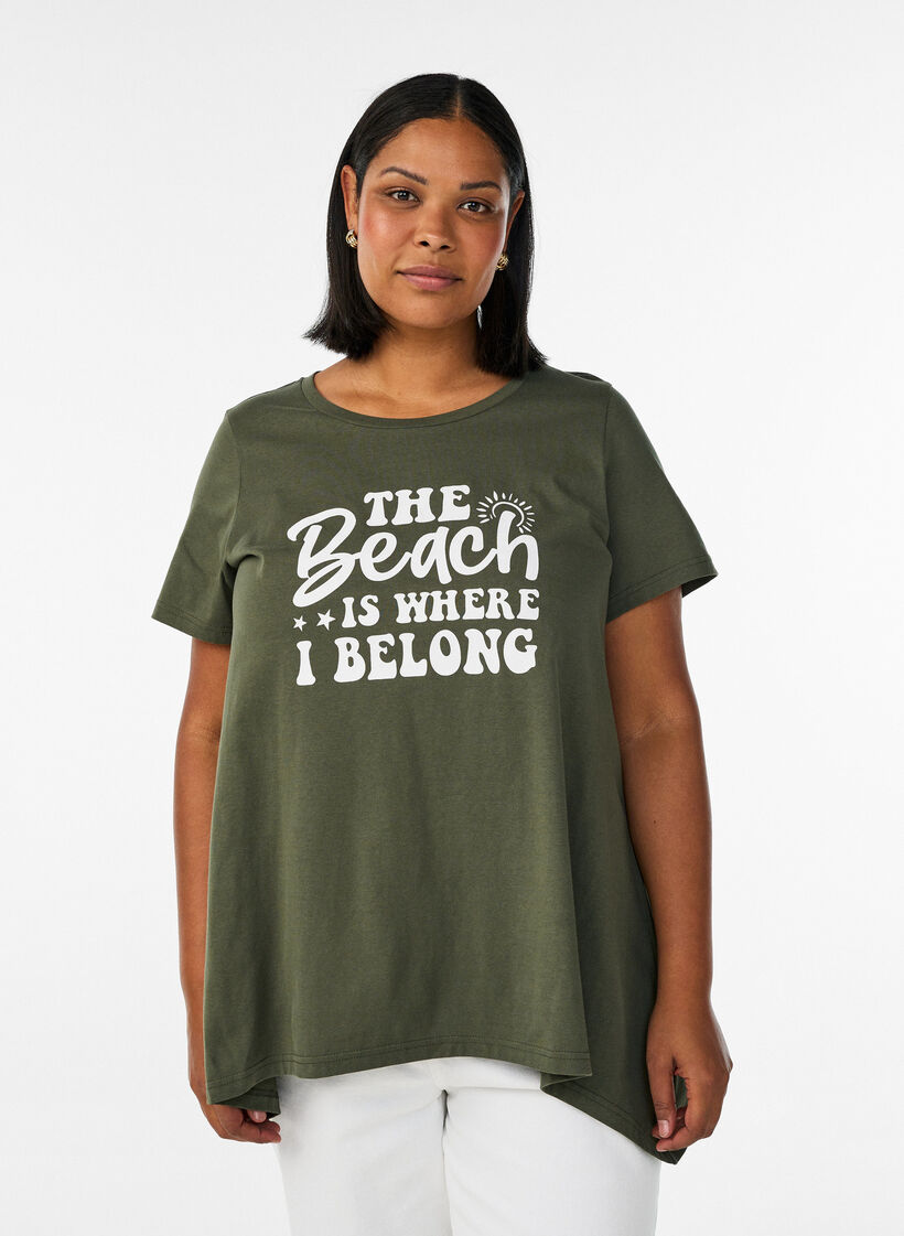 T-shirt met ronde hals en A-lijn vorm, Groen, Model image number 0