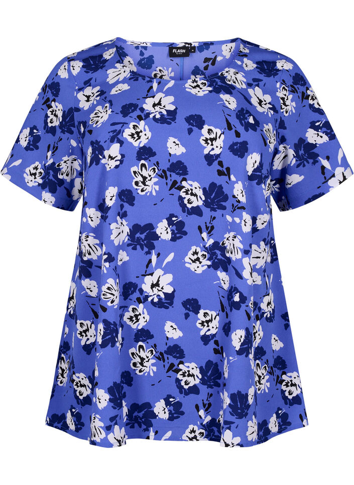 FLASH - Blouse met korte mouwen en print, Amparo Blue Flower, Packshot image number 0