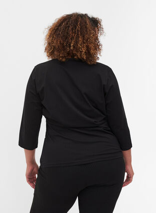 Katoenen blouse met 3/4 mouwen en wikkel, Black, Model image number 1