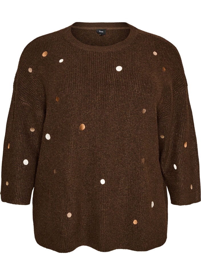 Gebreide blouse met kleine geborduurde motieven, Bruin, Packshot image number 0