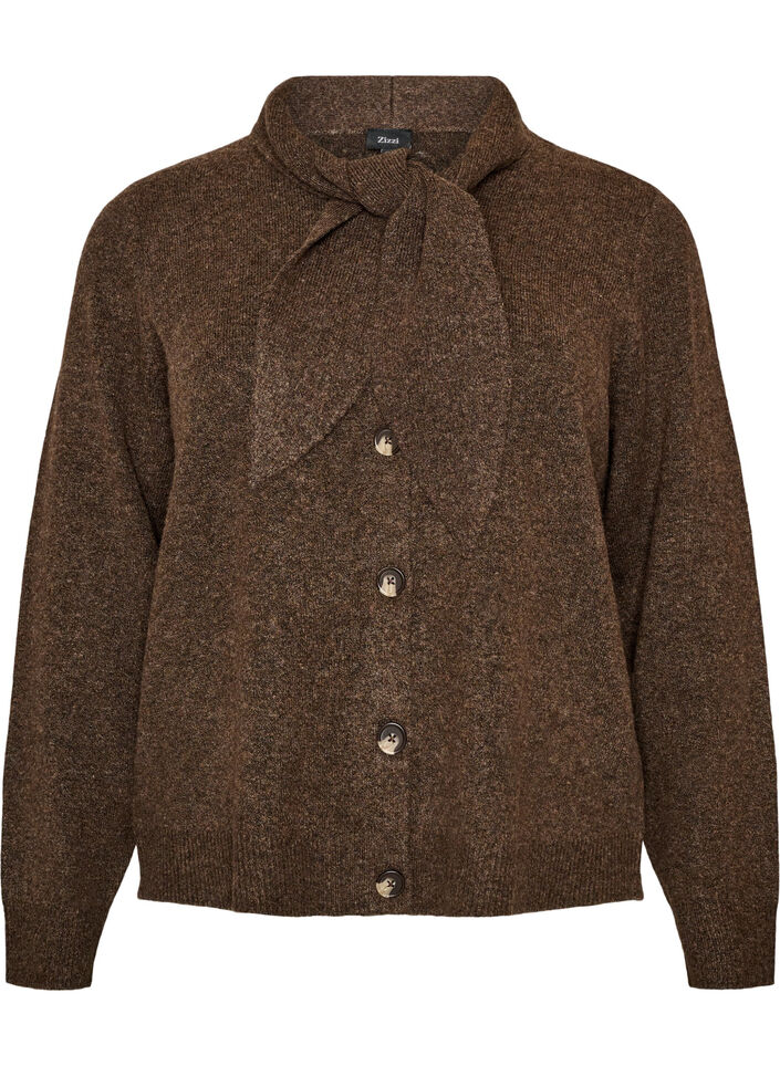 Cardigan met strikjes en knopen, Bruin, Packshot image number 0