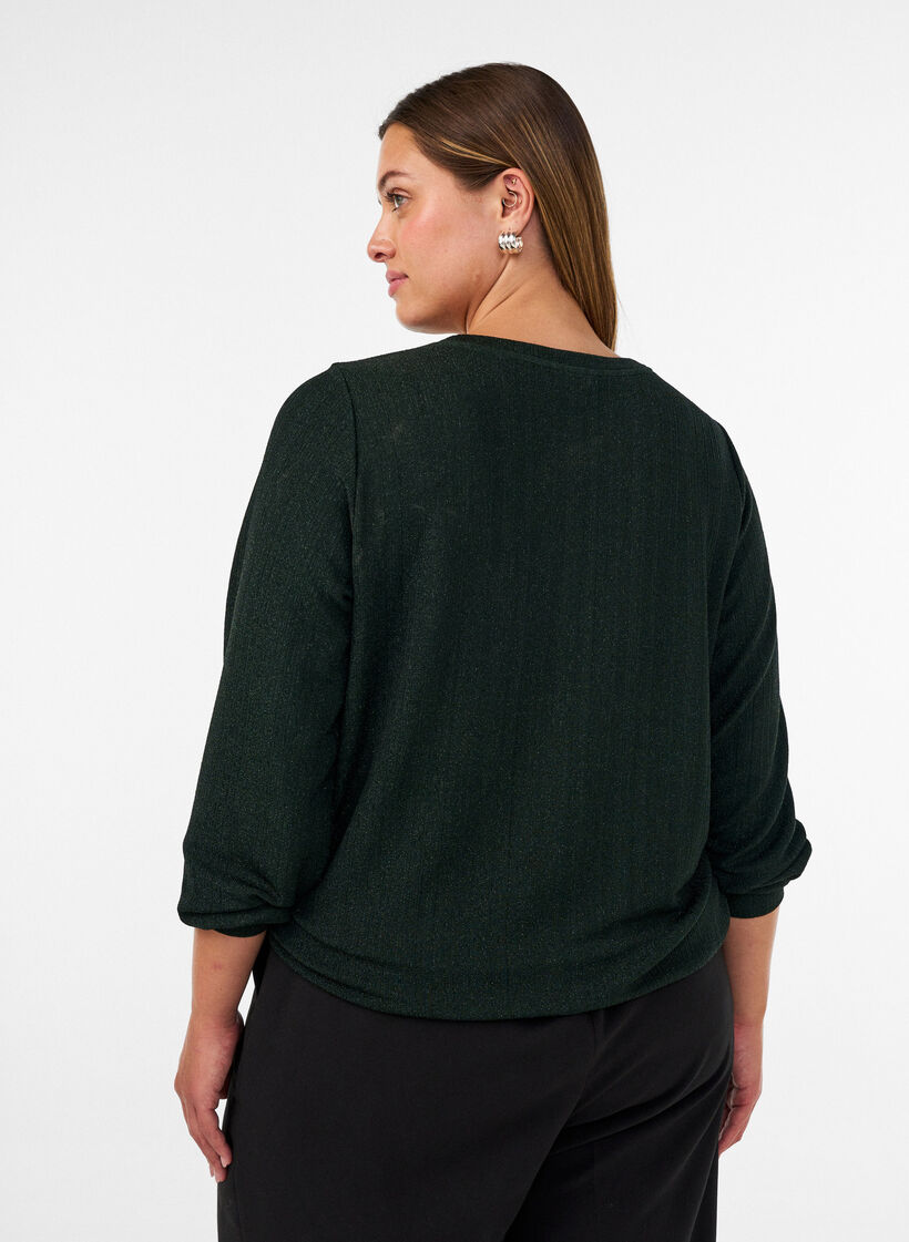Blouse met verticale structuur en glitterdraad, Groen, Model image number 2