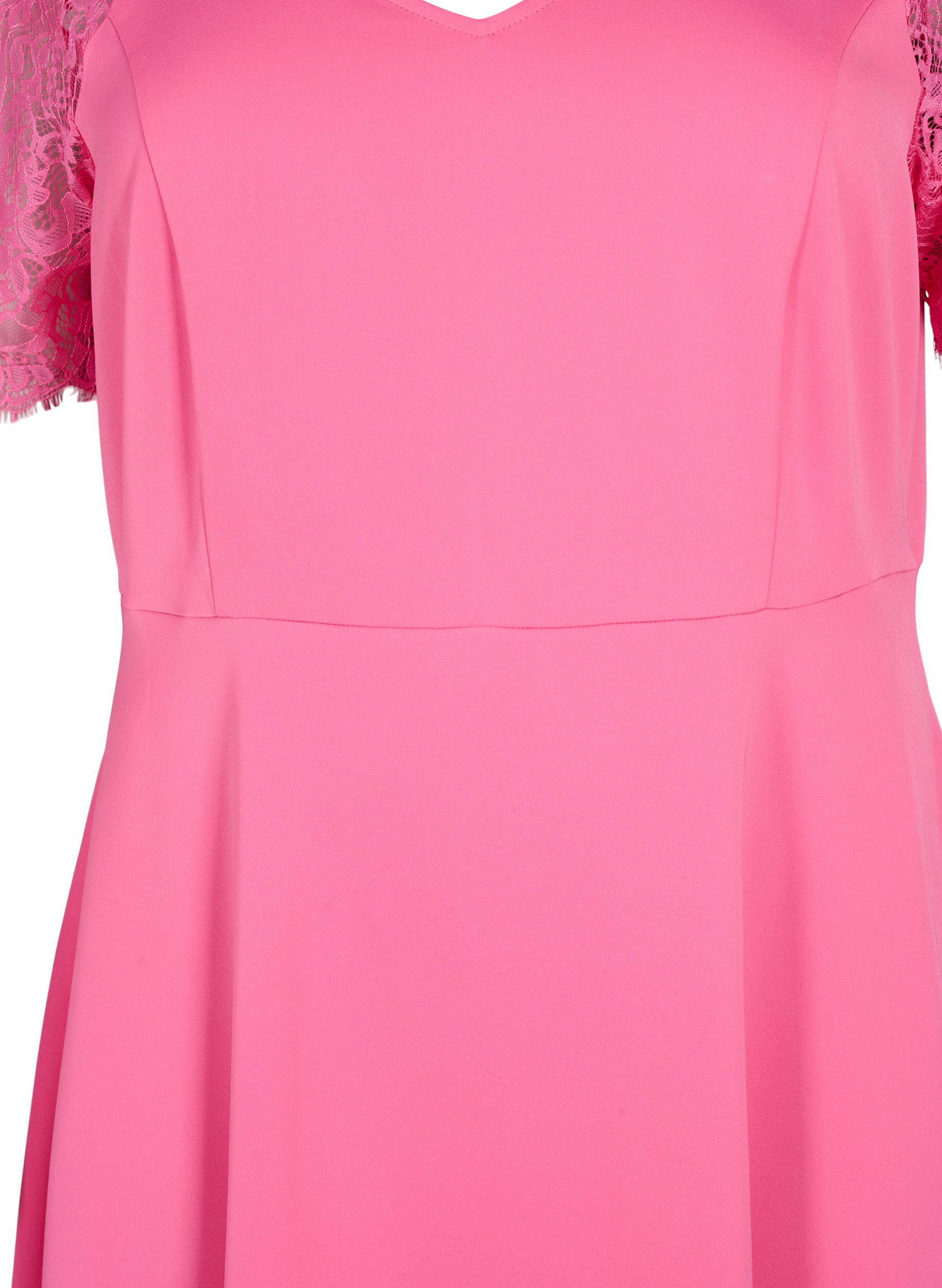 Zizzi Midi-jurk met korte kanten mouwen, Shocking Pink, Packshot image number 2