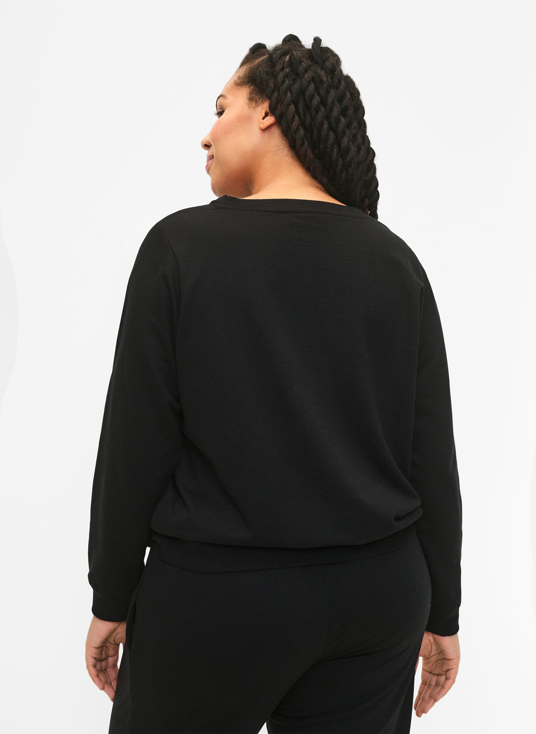 Zizzi Sweatshirt met tekst, Black W. Reset, Model image number 1