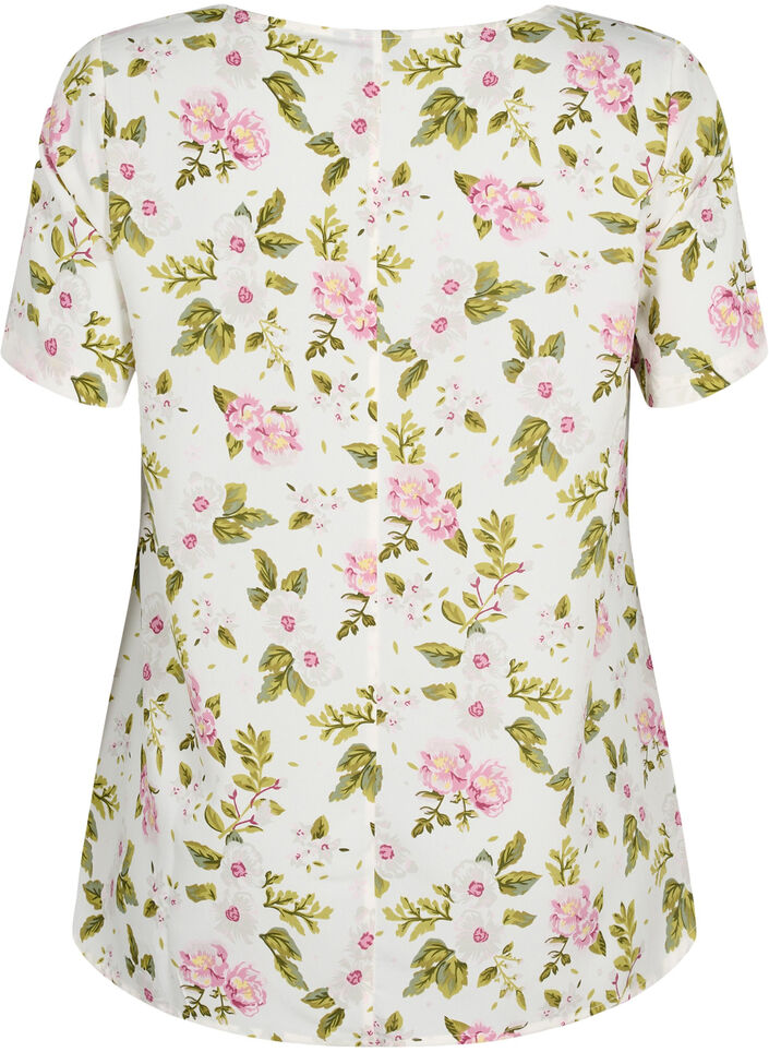 	 FLASH - Blouse met korte mouwen en print, Off White Flower, Packshot image number 1