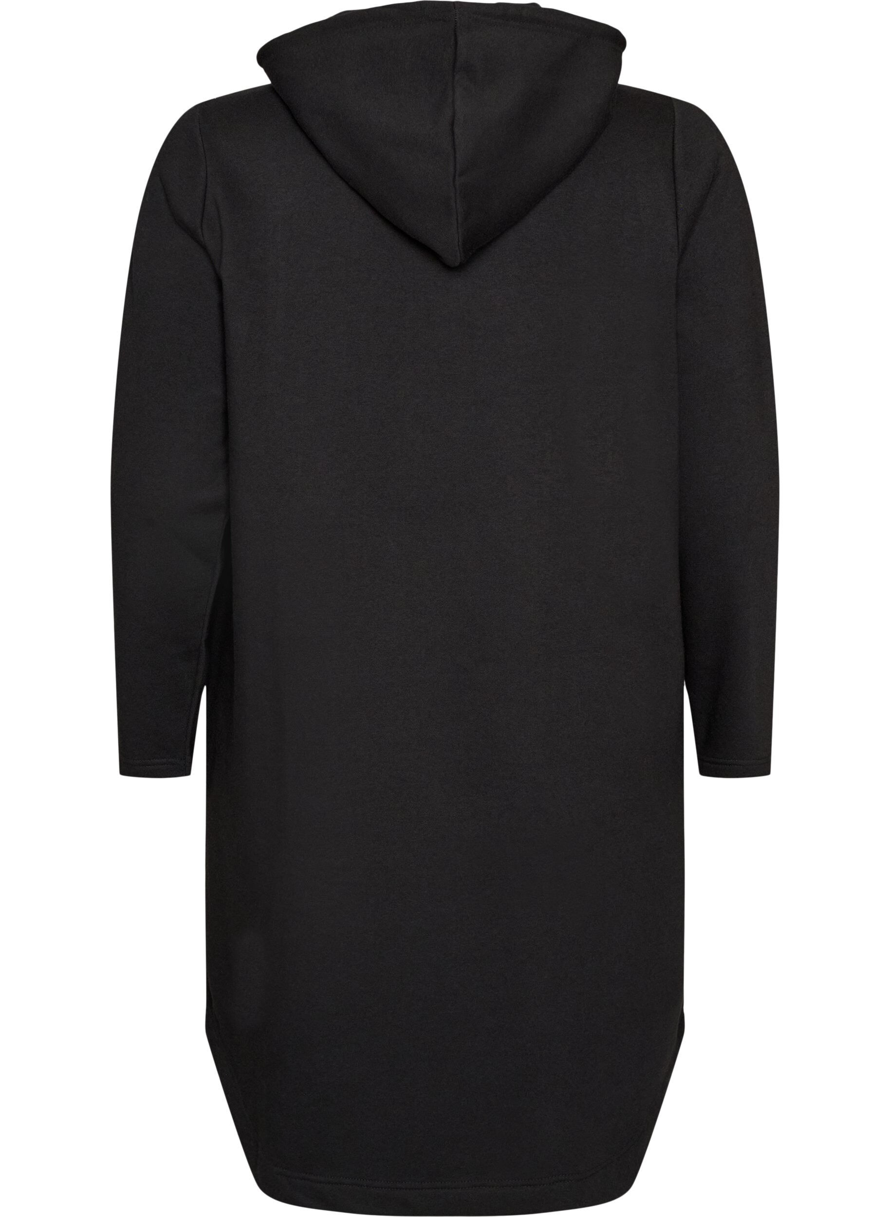 ZizziSweatshirt jurk met capuchon en zakken, Zwart, Packshot image number 1