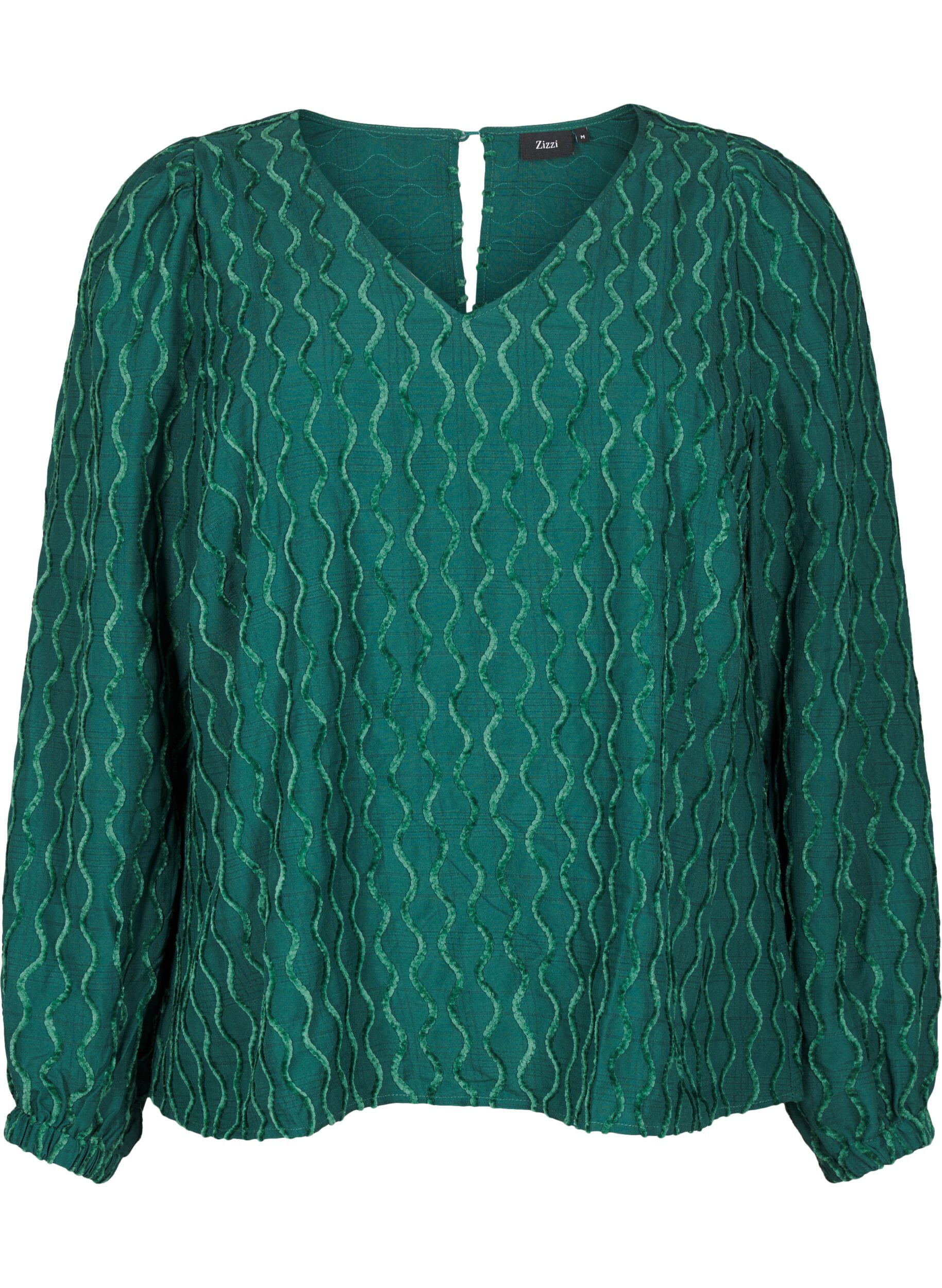 Zizzi Lange mouwen blouse met patroon en V-hals, Rain Forest, Packshot image number 0