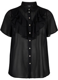 Overhemdblouse met korte mouwen en ruches, Black