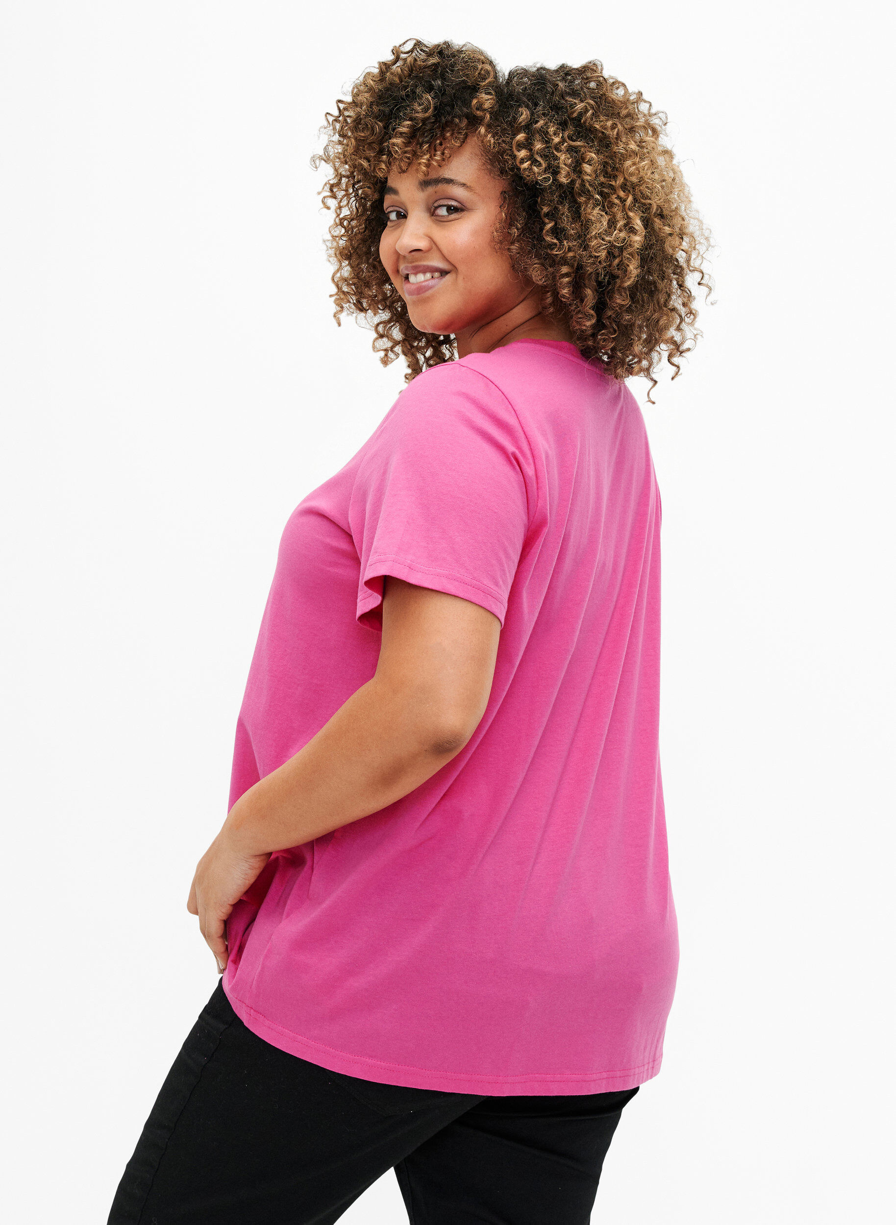 Zizzi Katoenen T-shirt met goudkleurige tekst, R.Sorbet w.Gold Love, Model image number 1