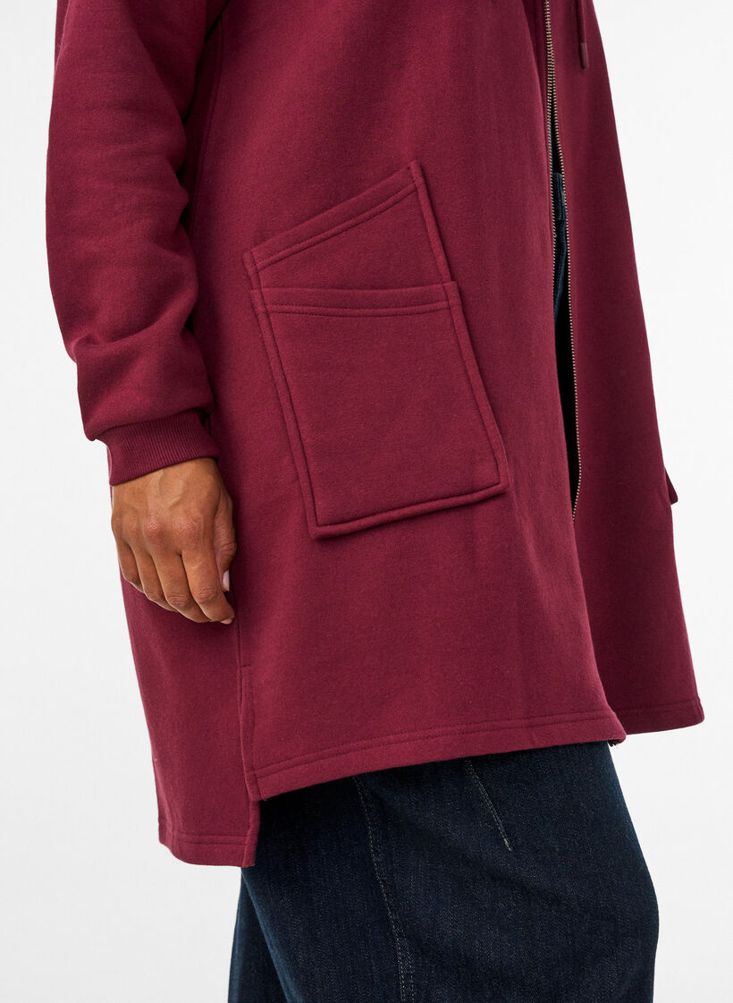 Lang vest met capuchon en ritssluiting, Rood, Model image number 3
