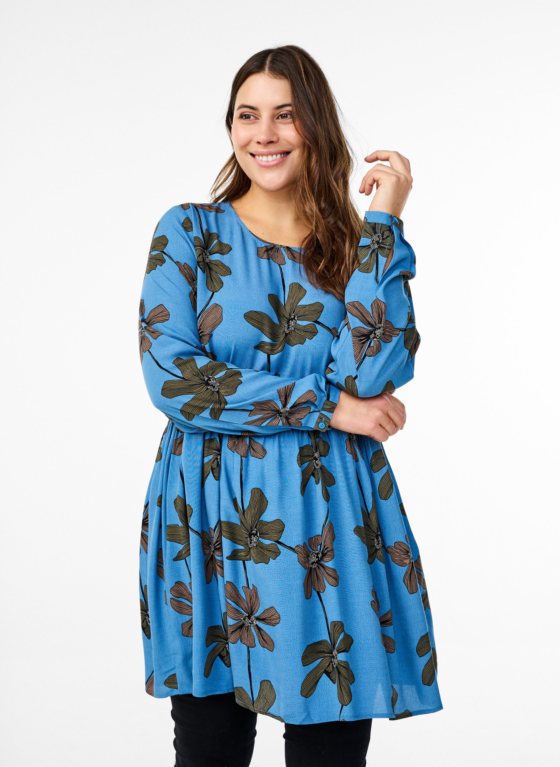 Zizzi Lange mouwen tuniek met een naad, Blauw, Model image number 0