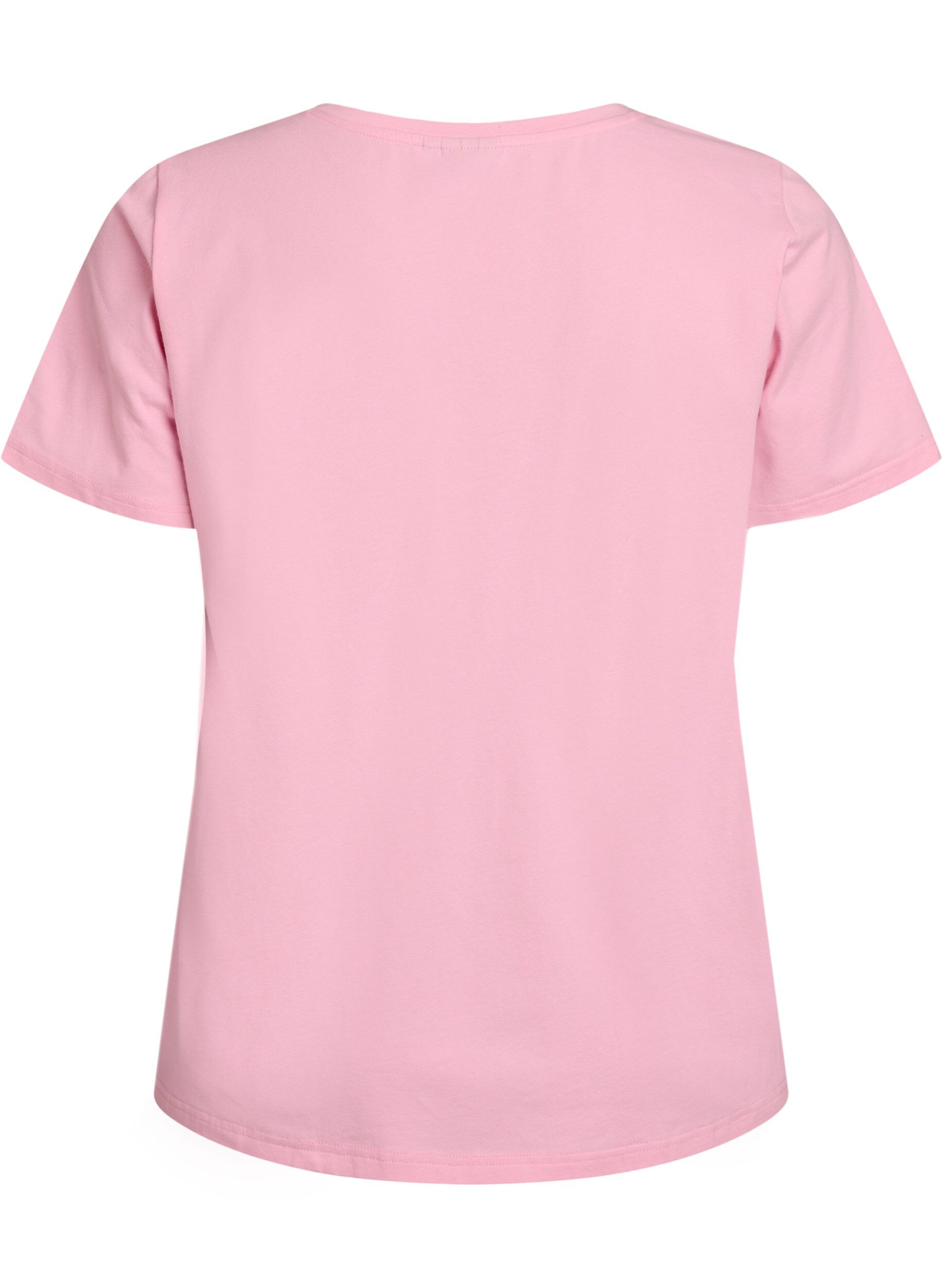 Zizzi Effen basic katoenen T-shirt, Roze, Packshot image number 1