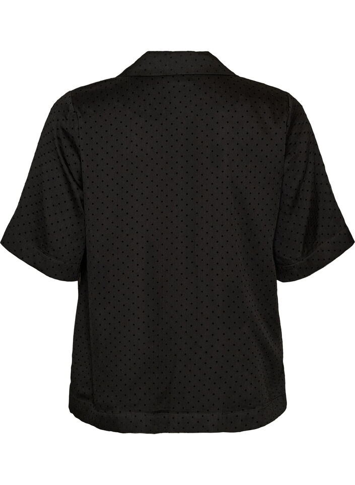 Polkadot blouse met revers, Zwart, Packshot