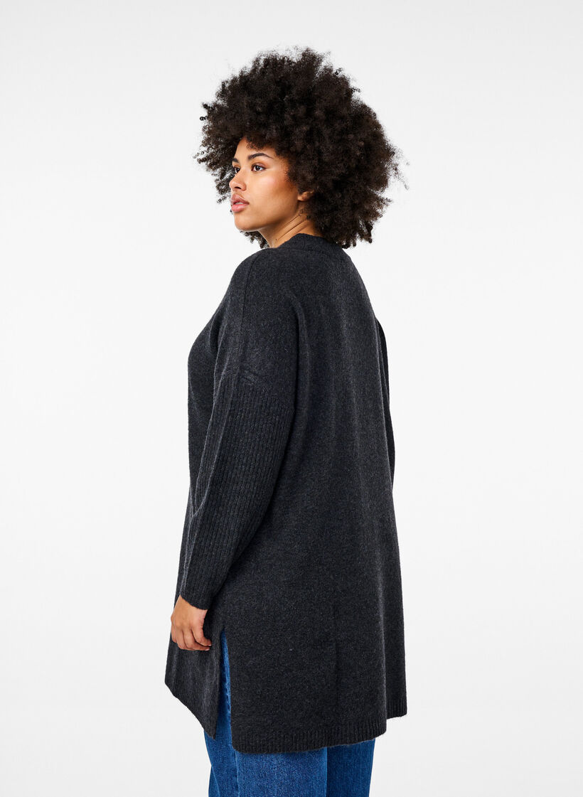 Lange gebreide blouse met lange mouwen, Dark Grey Melange, Model image number 1
