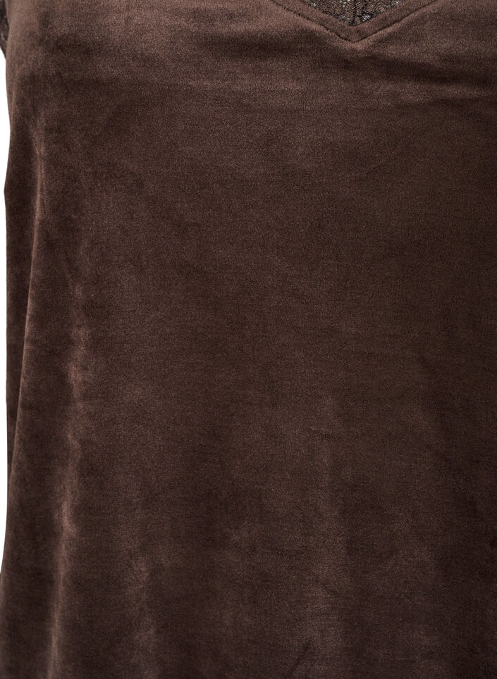 Velour top met kanten rand, Bruin, Packshot image number 2