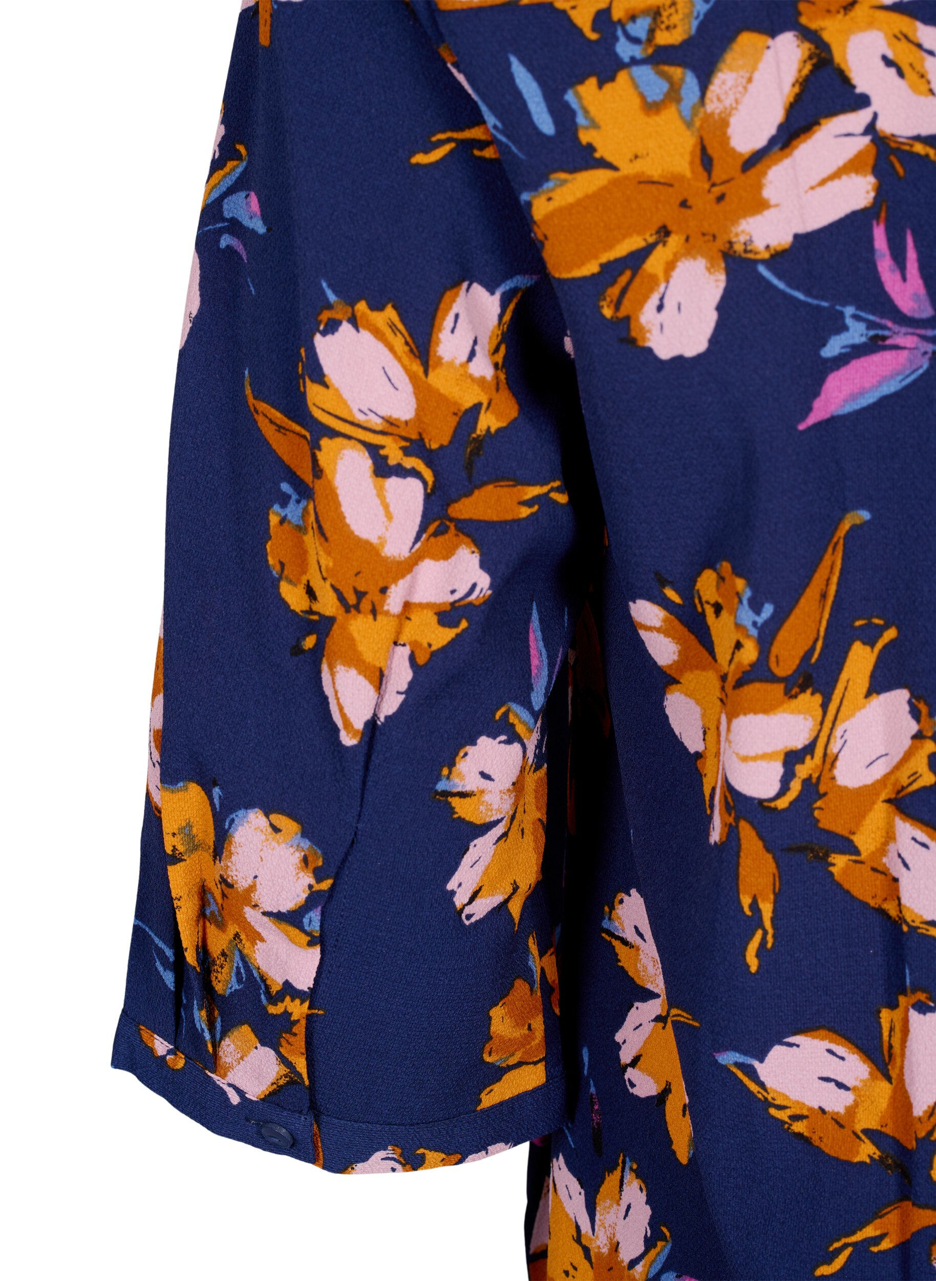 Zizzi Gebloemde blouse met 3/4 mouwen, Peacoat Flower AOP, Packshot image number 3