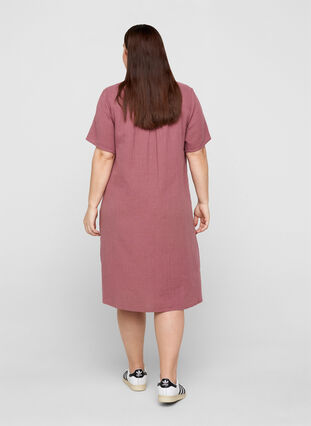 Katoenen jurk met korte mouwen en borduursel, Rose Brown, Model image number 1