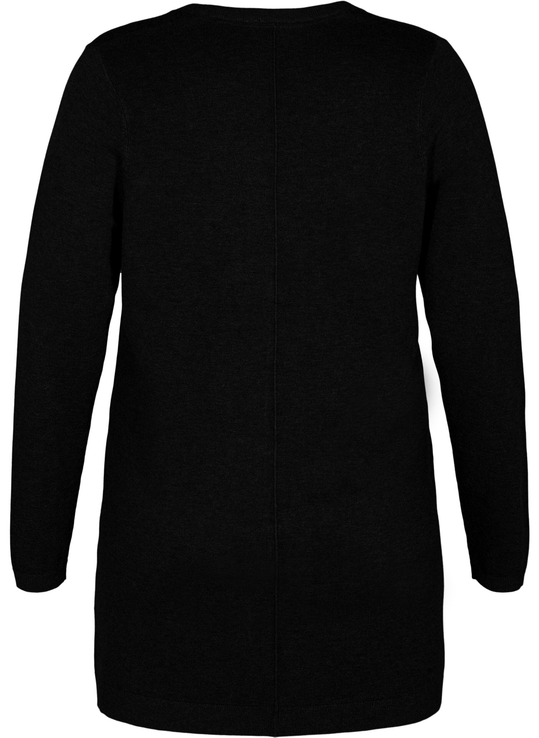 ZizziLang gebreid vest in viscosemix, Zwart, Packshot image number 1