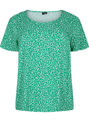 FLASH - Viscose blouse met korte mouwen en print, Bright Green Wh.AOP, Packshot image number 0
