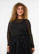 Transparante mesh blouse met strassteentjes, Zwart, Model image number 0