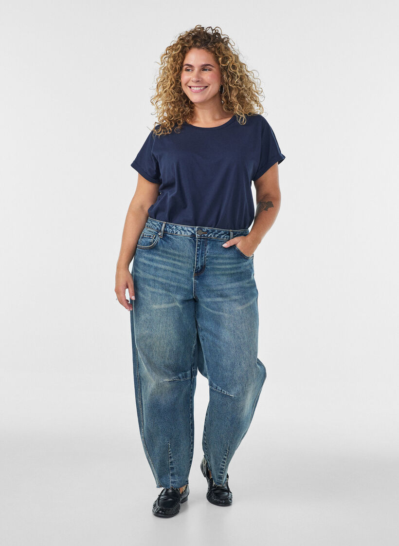 T-shirt met korte mouwen van katoenmix, Blauw, Model image number 1
