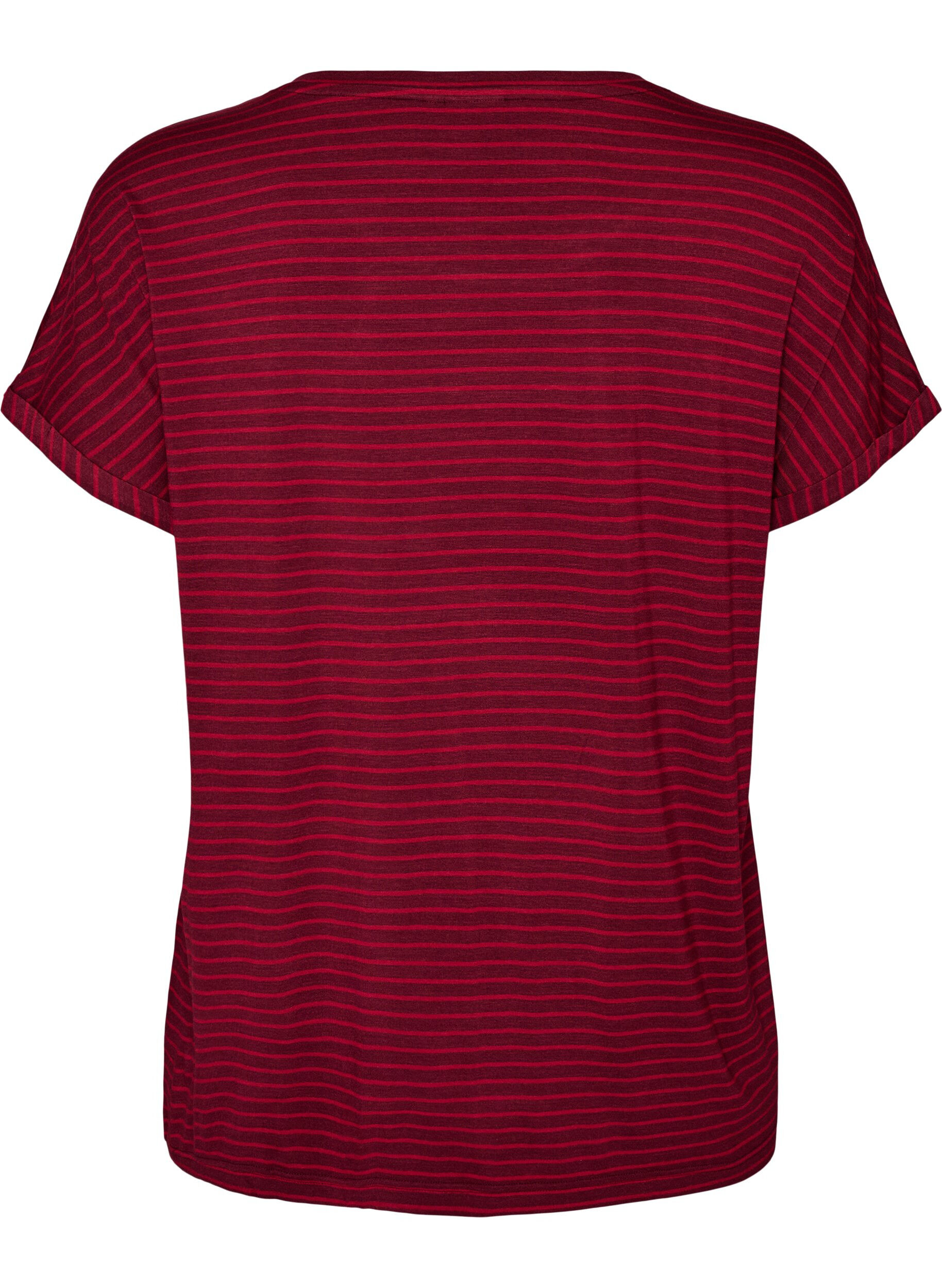 ZizziGestreept T-shirt in viscose met een ronde hals, Rood, Packshot image number 1