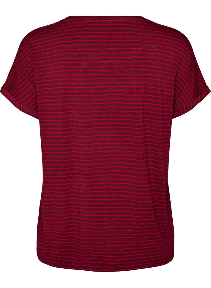 Gestreept T-shirt in viscose met een ronde hals, Rood, Packshot image number 1