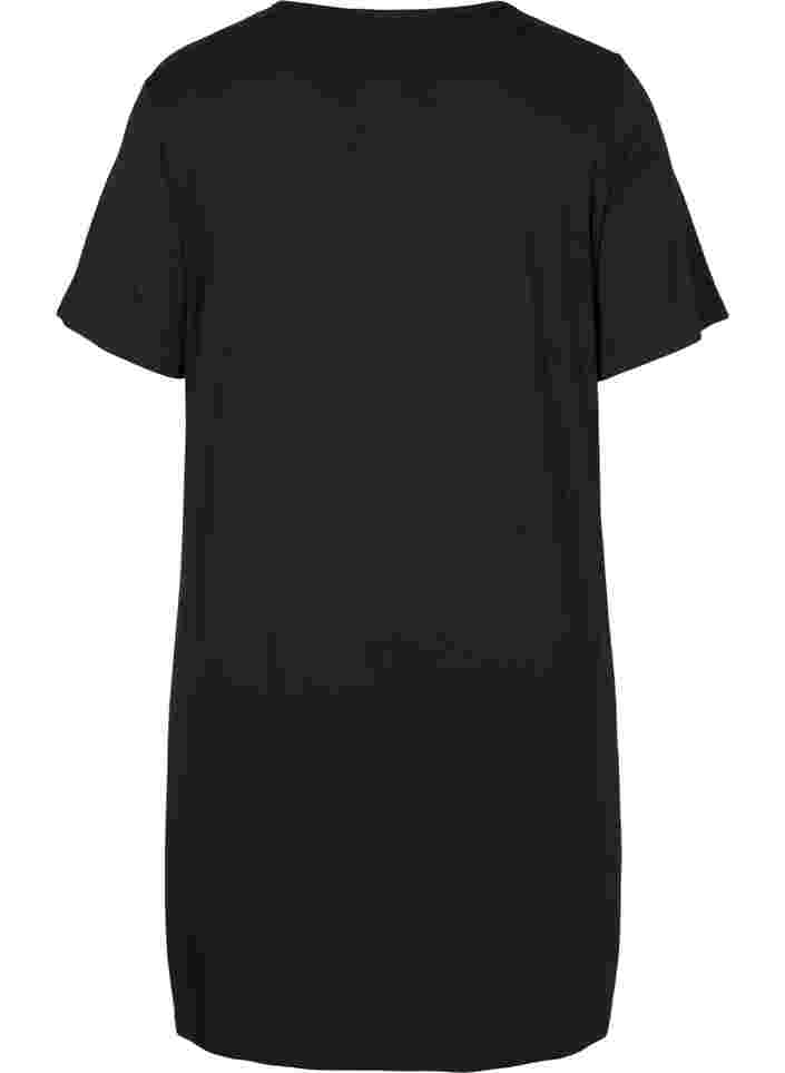 Viscose pyjama jurk met korte mouwen , Black, Packshot image number 1