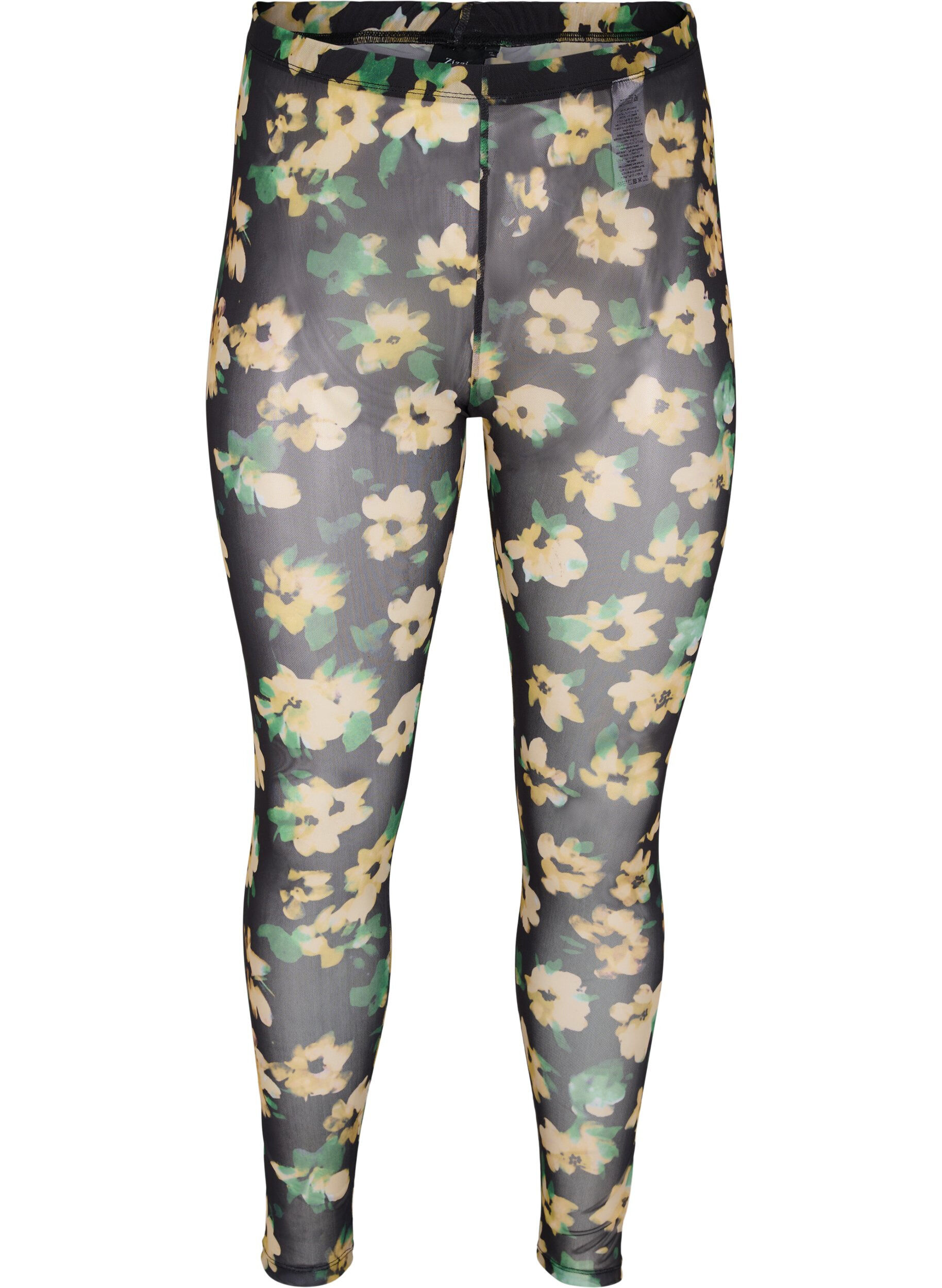 Zizzi Mesh legging met bloemenprint, Yellow Green AOP, Packshot image number 0