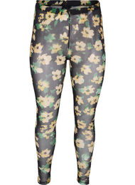 Mesh legging met bloemenprint, Yellow Green AOP