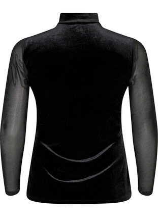 Fluwelen blouse met lange netmouwen	, Black, Packshot image number 1