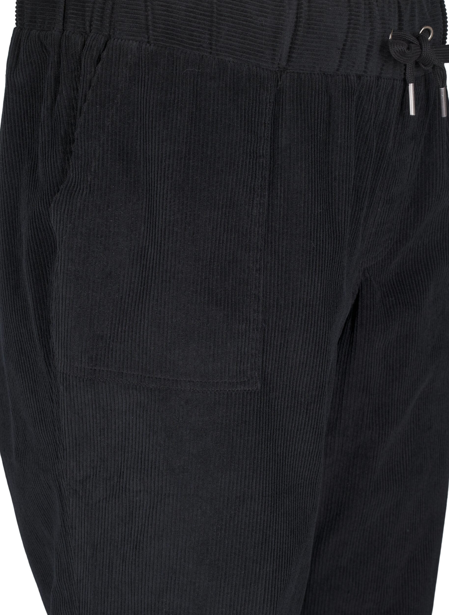 Zizzi Corduroy broek met een elastische tailleband, Zwart, Packshot image number 2
