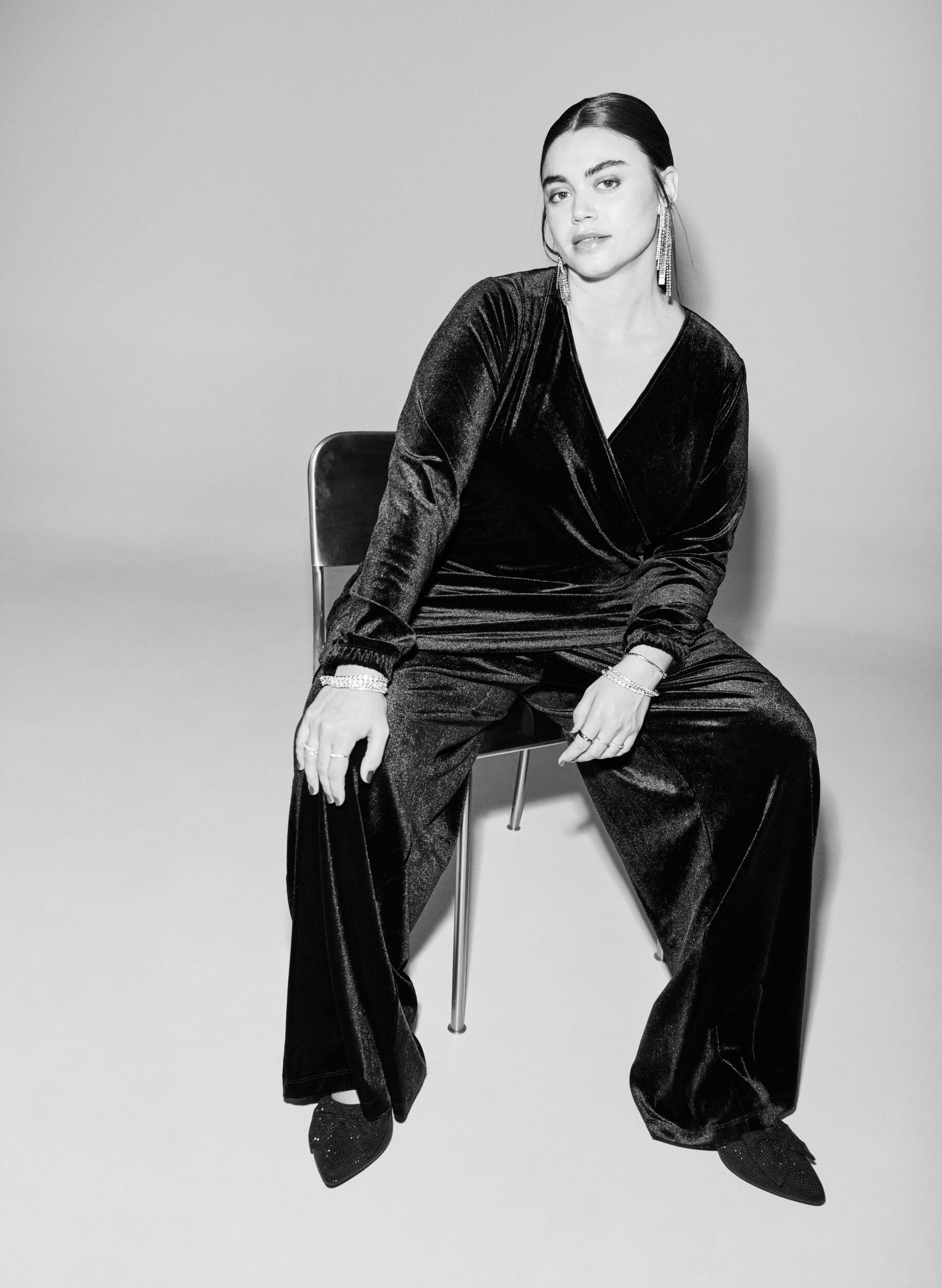 Zizzi Veloursbroek met een high waist en wijde pijpen, Zwart, Image image number 0