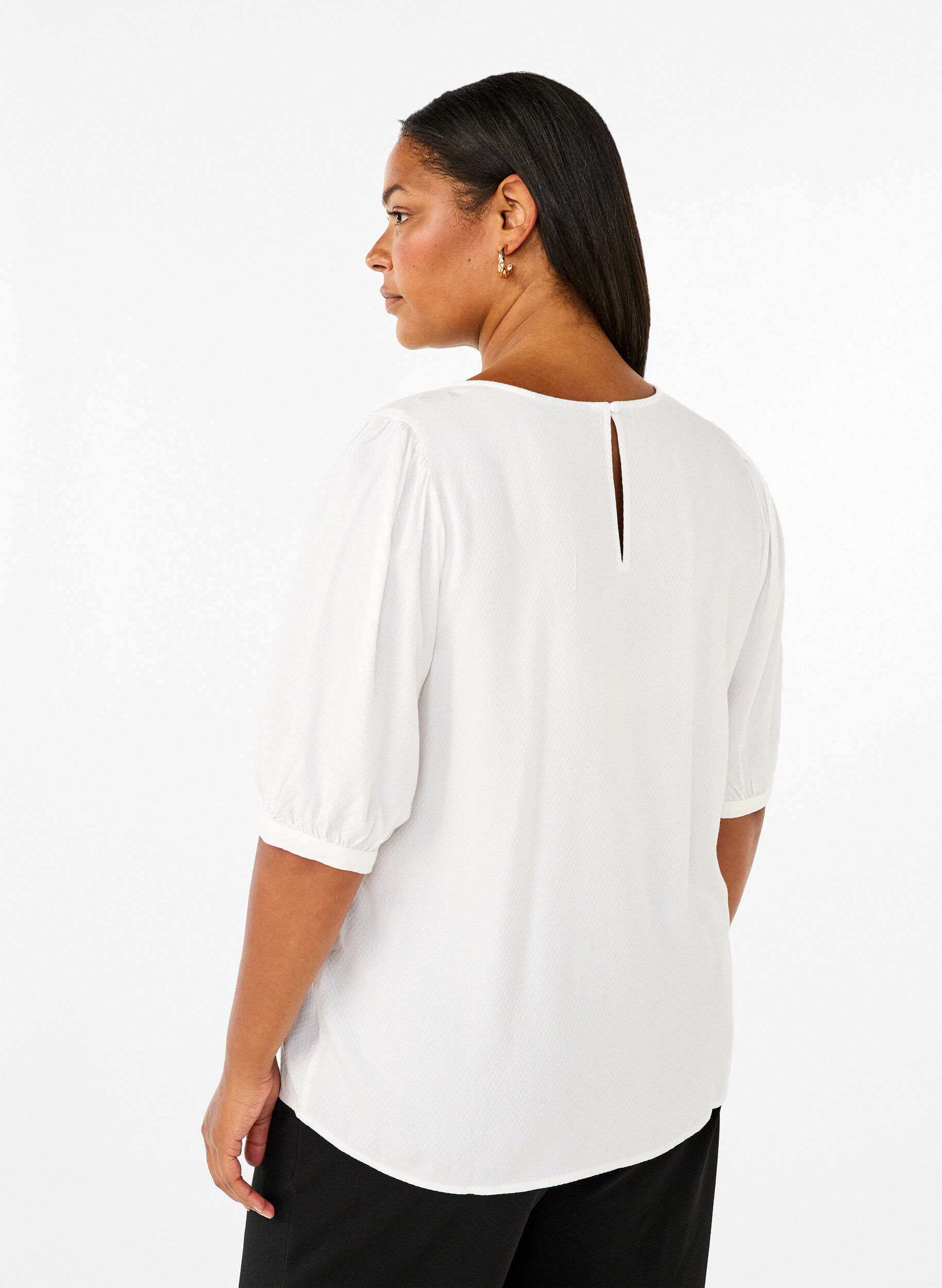 Zizzi Blouse van viscose met halflange mouwen, Bright White, Model image number 1