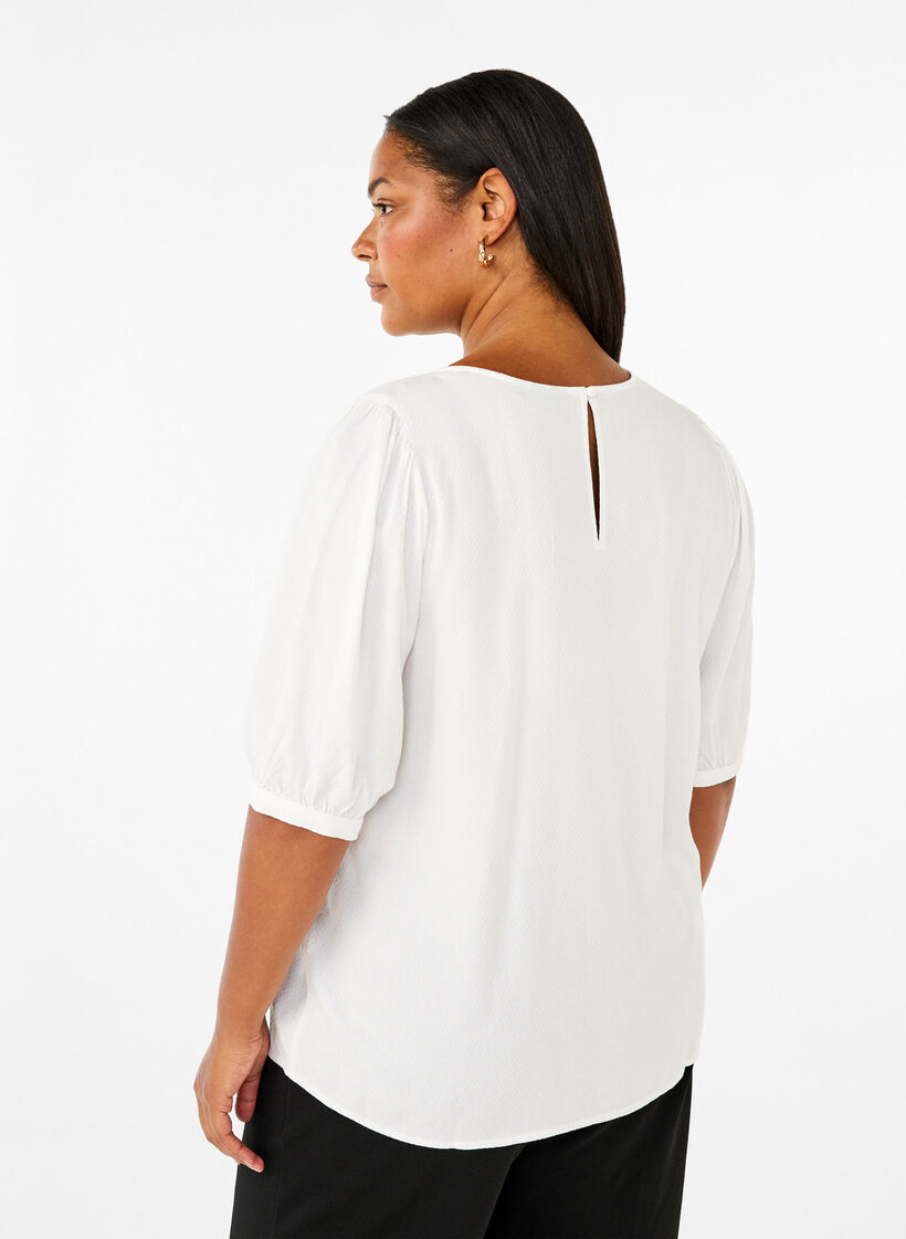 Blouse van viscose met halflange mouwen, Bright White, Model image number 1