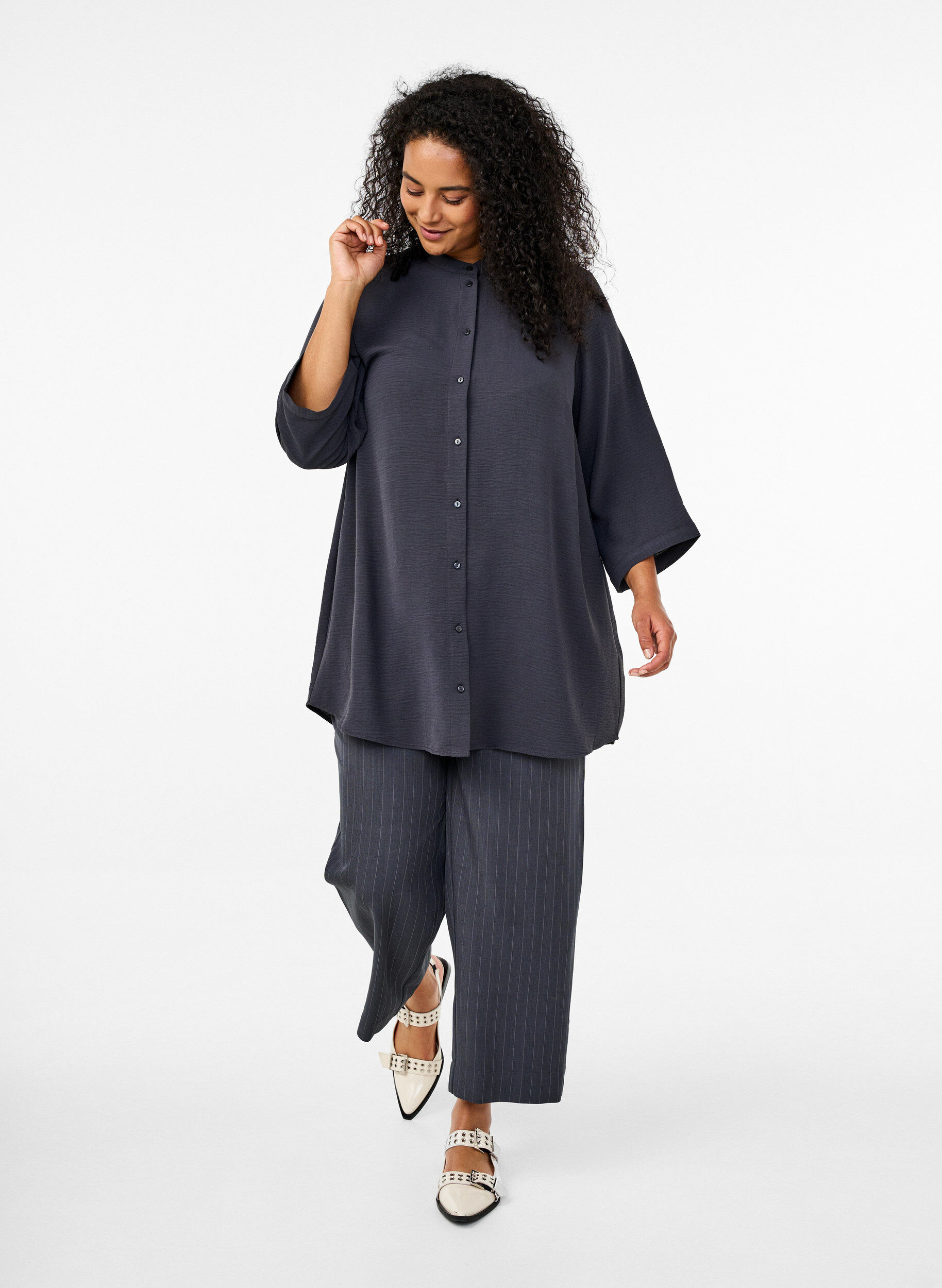 Zizzi Tuniek met 3/4 mouwen, Grijs, Model image number 1