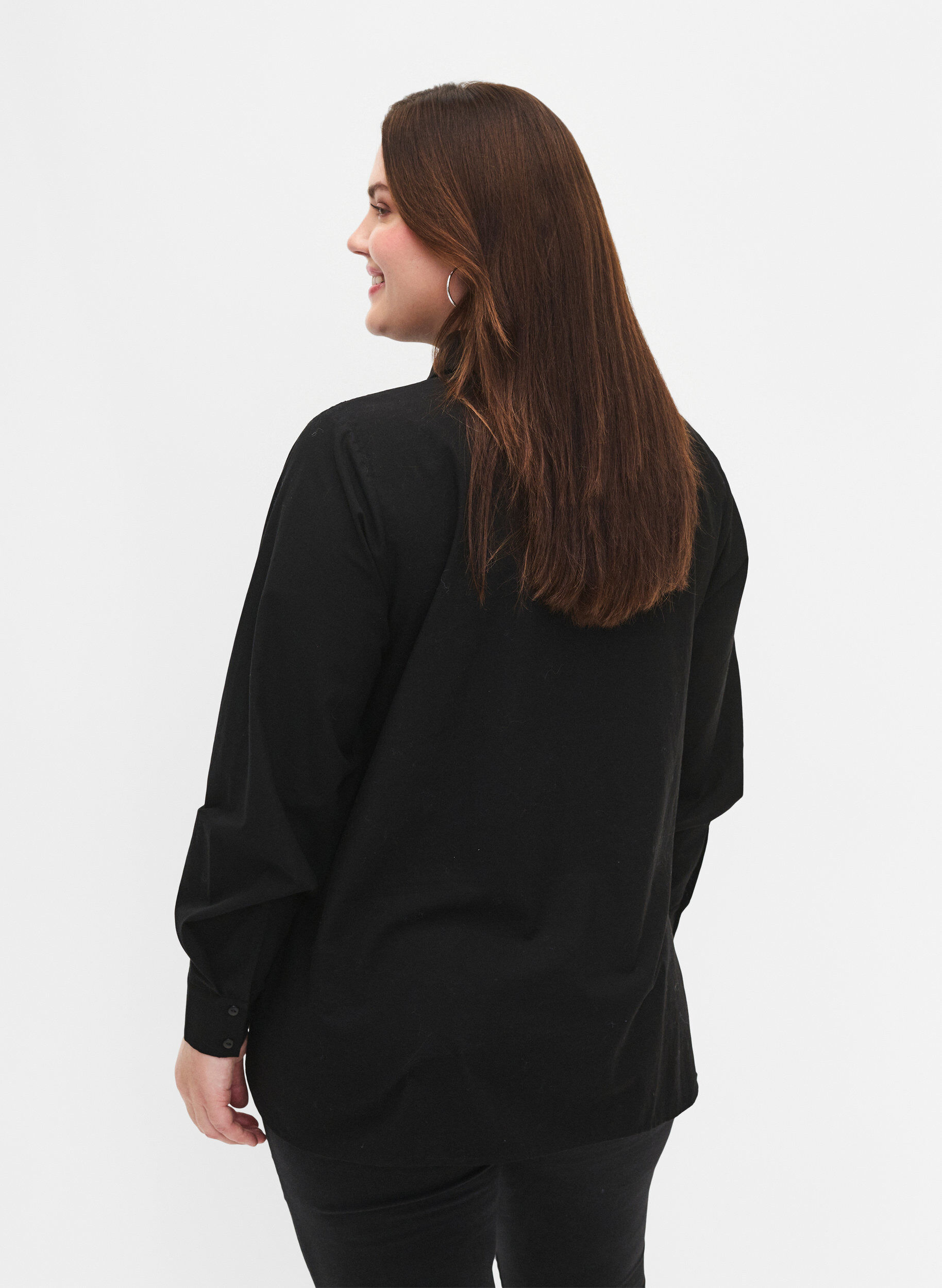 Zizzi Katoenen overhemd met broderie anglaise, Black, Model image number 1