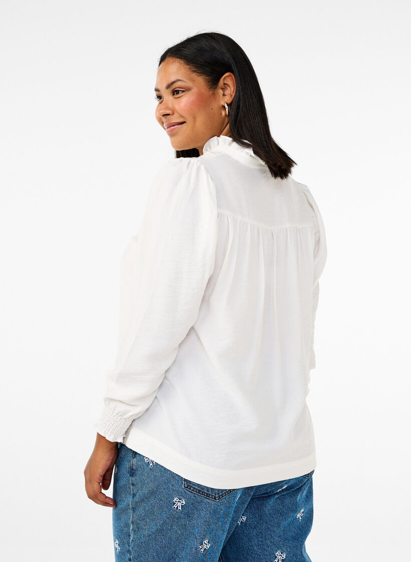 Blouse met rucheskraag, Vanille, Model image number 2
