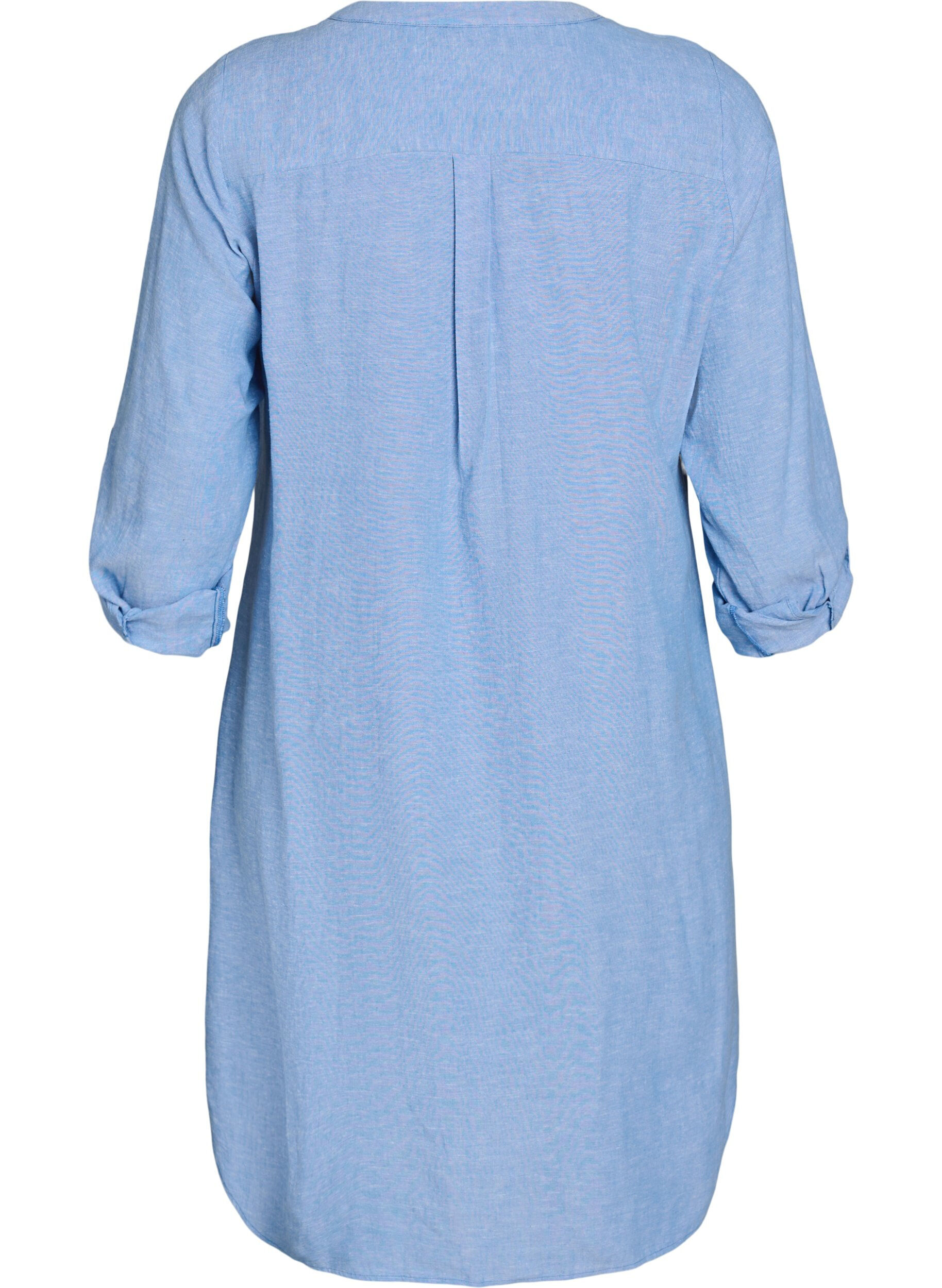 ZizziLang shirt in linnen en viscose, Blauw, Packshot image number 1