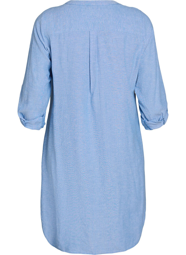 Lang shirt in linnen en viscose, Blauw, Packshot image number 1