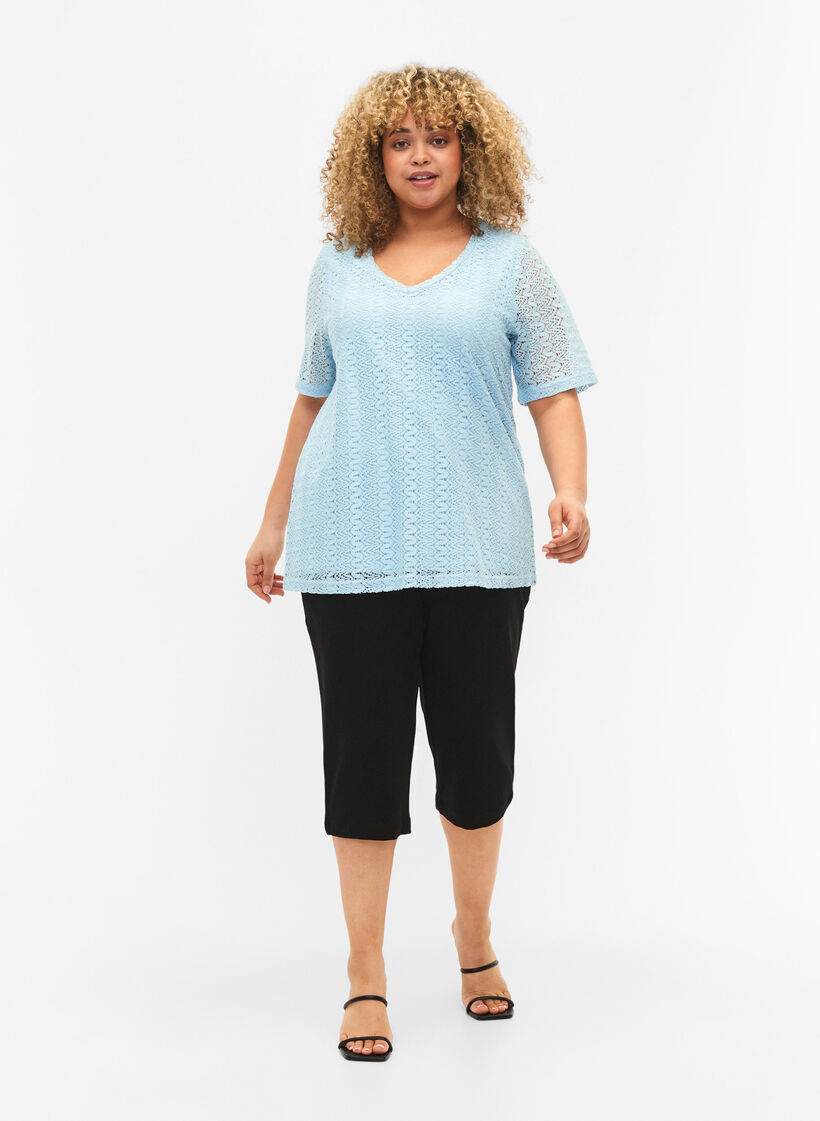 Kanten blouse met korte mouwen en v-hals, Angel Falls, Model image number 2