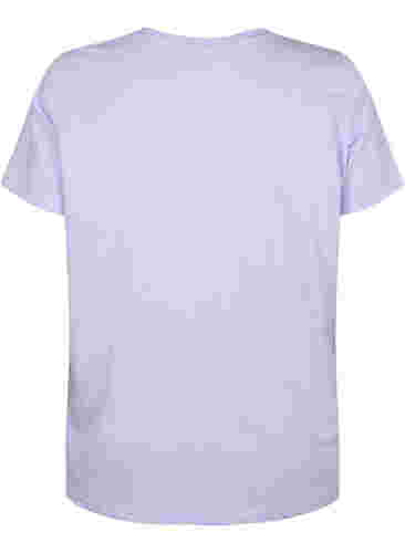 Katoenen t-shirt met v-hals en tekstopdruk, Lavender w. Text, Packshot image number 1
