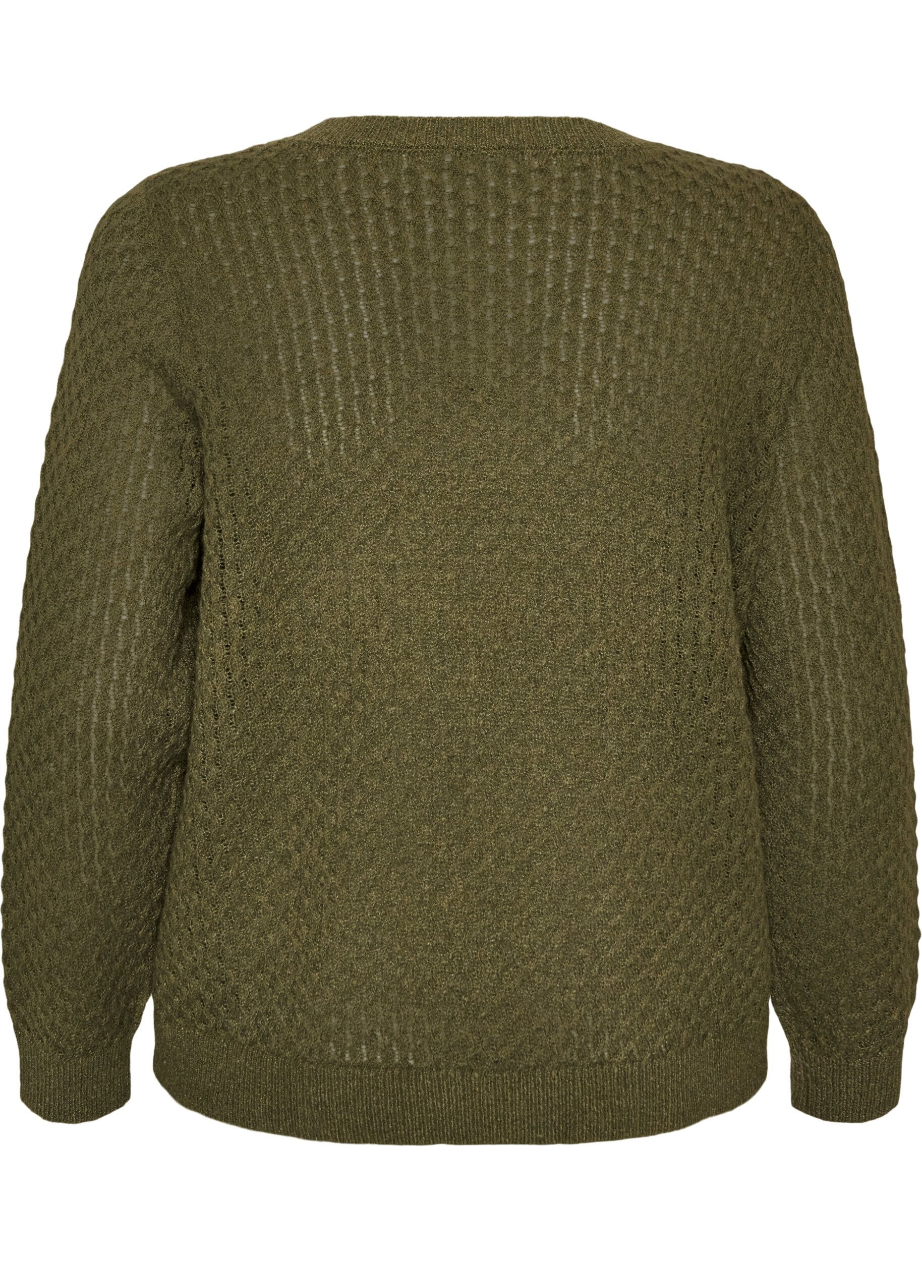 ZizziGebreide blouse met een opengewerkt structuurpatroon, Groen, Packshot image number 1
