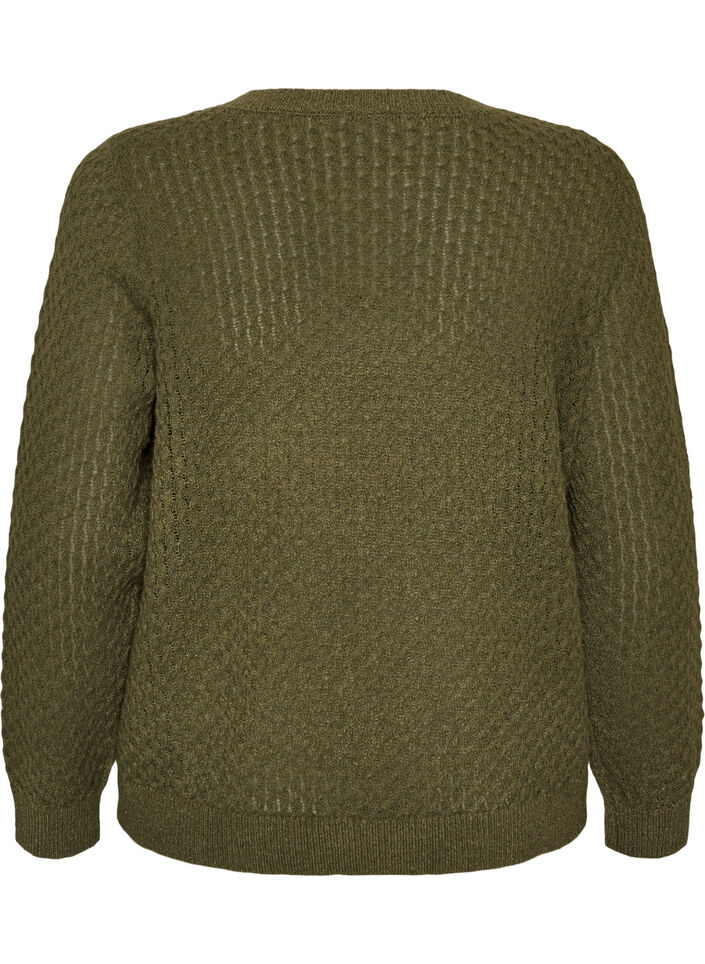 Gebreide blouse met een opengewerkt structuurpatroon, Groen, Packshot image number 1
