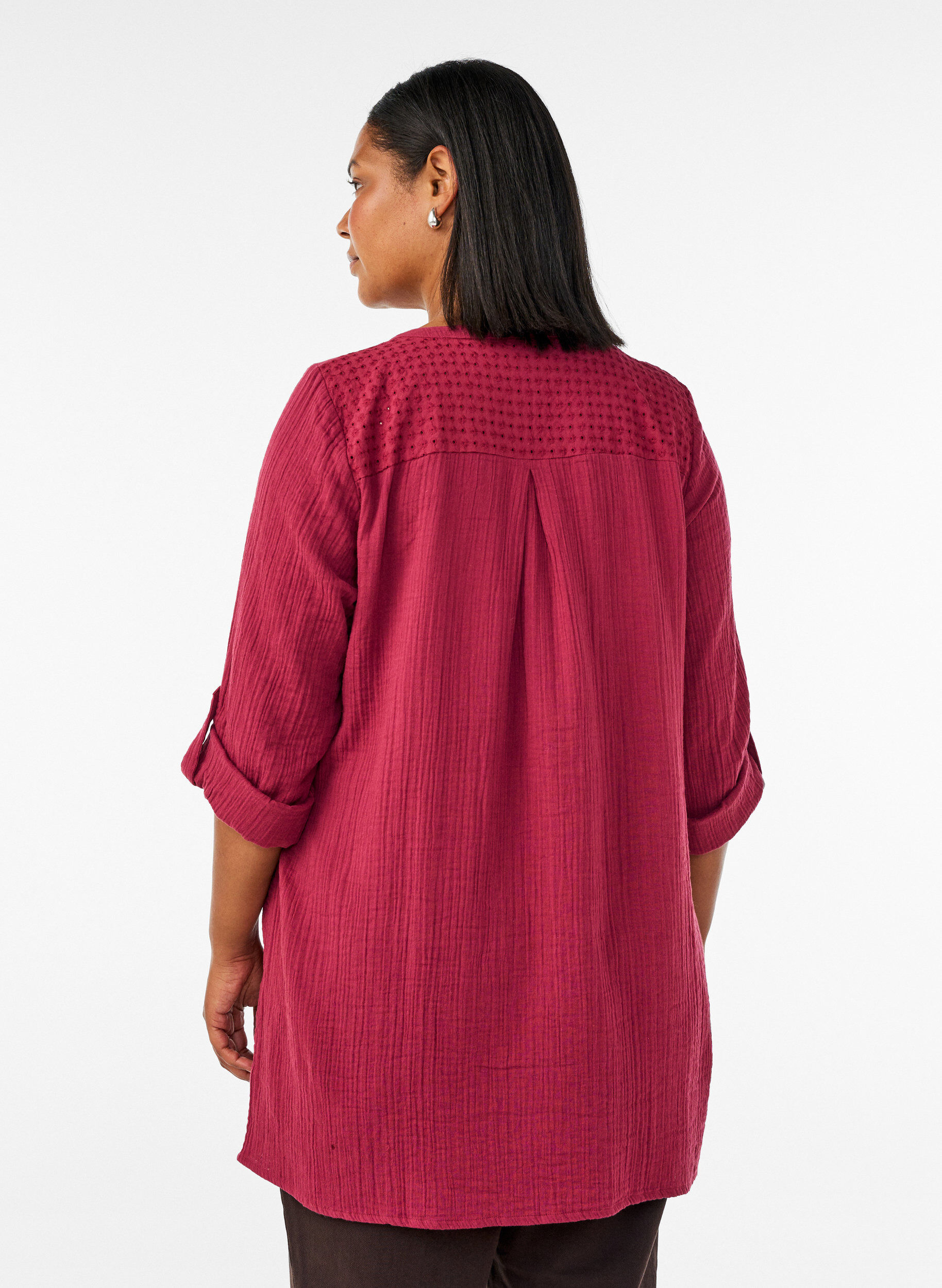 ZizziKatoenen mousseline tuniek met broderie anglaise, Rood, Model image number 2